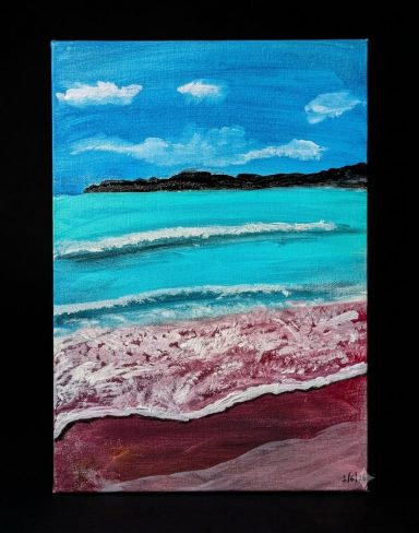 Plage à l'acrylique Acrylique sur carton entoilé dans caisse américaine